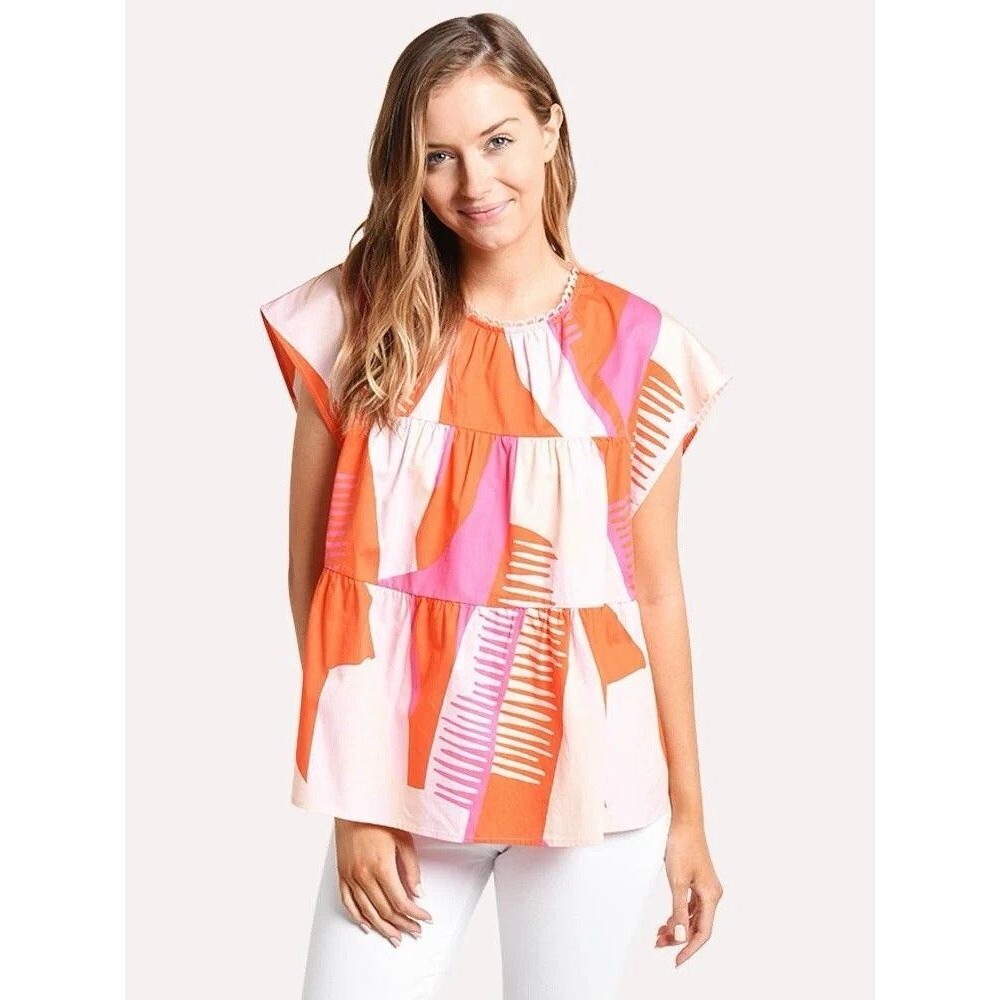 Crosby by Molly Birch Becky Shirt Flutter Sleeve Flounce Blouse Top Size M